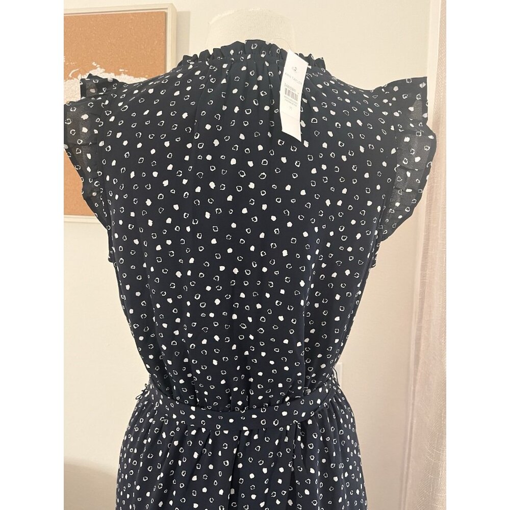 ANN TAYLOR navy blue midi dotted dress size M Peasant Boho Cottagecore New - Picture 5 of 7
